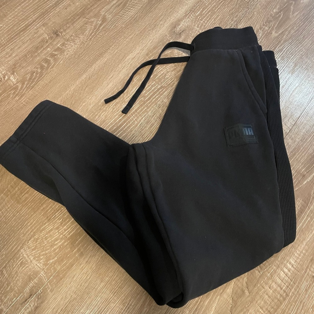 Puma Mens Sweatpants Medium Black Cotton Blend Fleece Fall Joggers 662802-01